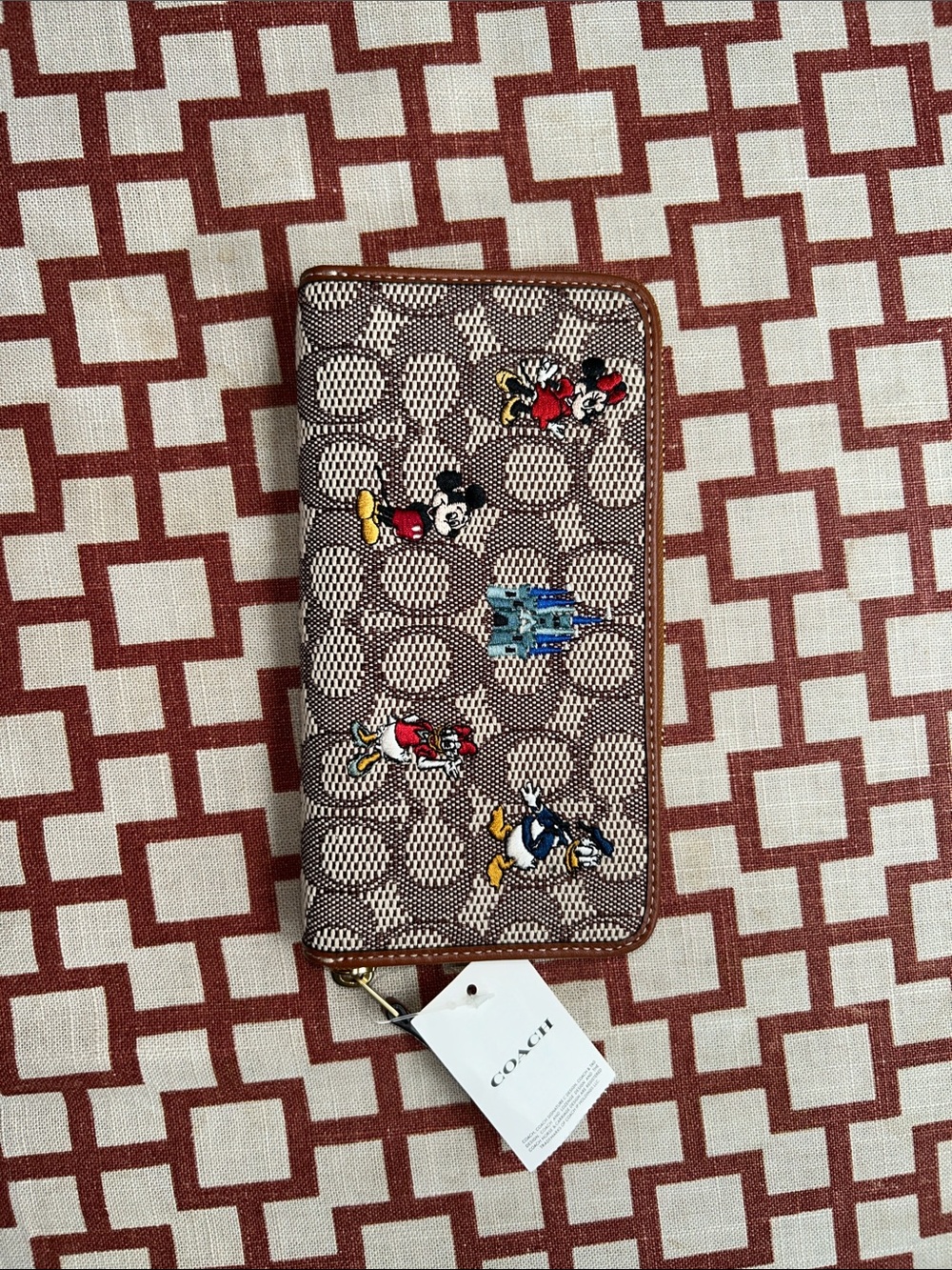 Coach Brown Monogram Zip Wallet with Disney Characters
